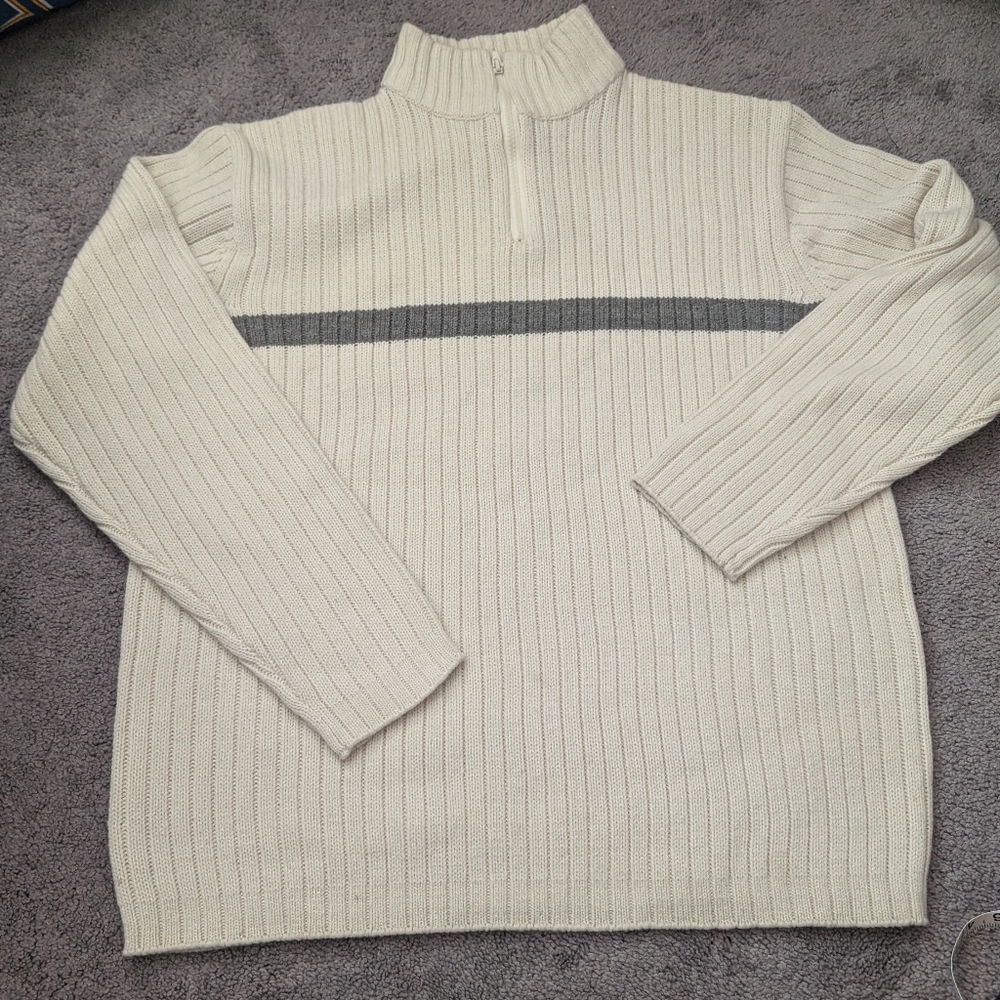 Cream Ribbed Quarter Zip Sweater